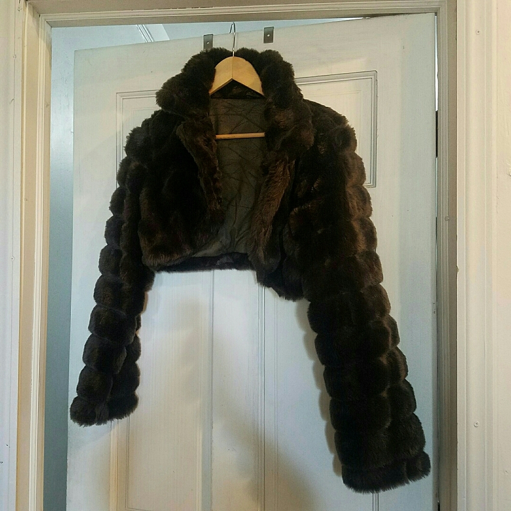 BROWN FAUX FUR COAT